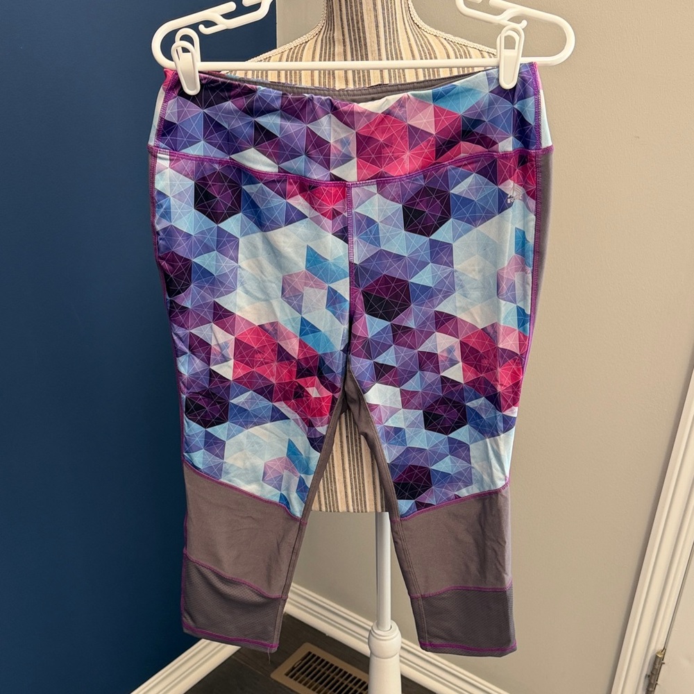 RBX Women's Leggings with Purple, Blue and Pink Geometric Pattern